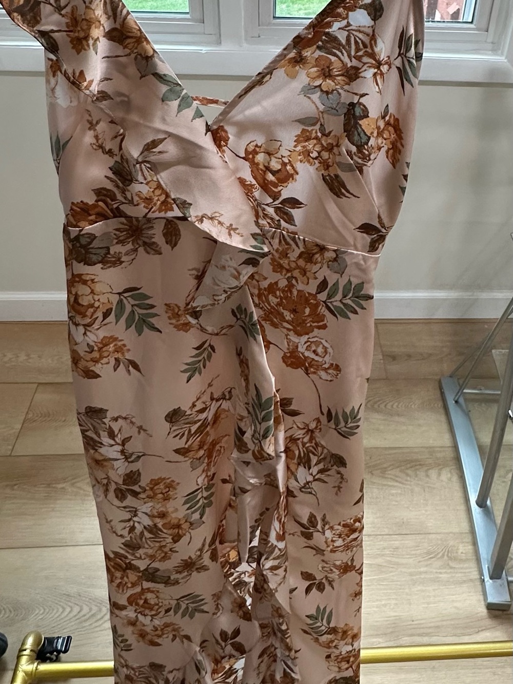 Dress Forum Blush Satin Floral Wrap Jumpsuit